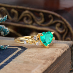 Romantic Heart Shape Nature-Inspired Emerald Engagement Ring