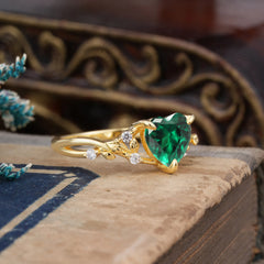 Romantic Heart Shape Nature-Inspired Emerald Engagement Ring