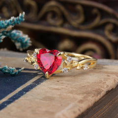 Romantic Heart Shape Natural Ruby Engagement Ring