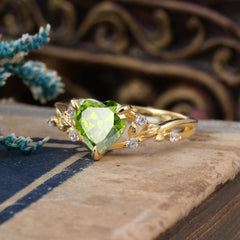 Romantic Heart Shape Nature-Inspired Peridot Engagement Ring
