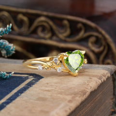 Romantic Heart Shape Nature-Inspired Peridot Engagement Ring