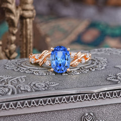 Boho 4 Prong Oval Sapphire Wedding Ring