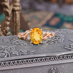 Boho 4 Prong Oval Citrine Wedding Ring