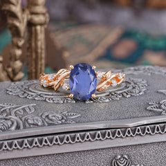Boho 4 Prong Oval Tanzanite Wedding Ring