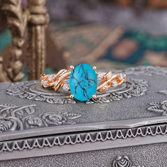 Boho 4 Prong Oval Turquoise Wedding Ring
