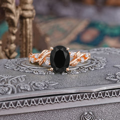 Boho 4 Prong Oval Black Onyx Wedding Ring
