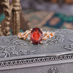 Boho 4 Prong Oval Garnet Wedding Ring