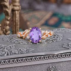 Boho 4 Prong Oval Amethyst Wedding Ring
