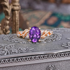 Boho 4 Prong Oval Amethyst Wedding Ring