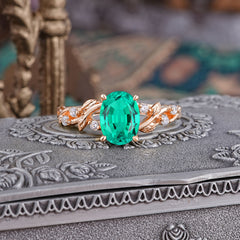 Boho 4 Prong Oval Emerald Wedding Ring
