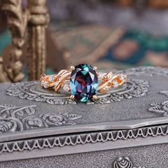 Boho 4 Prong Oval Alexandrite Wedding Ring