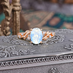Boho 4 Prong Oval Moonstone Wedding Ring