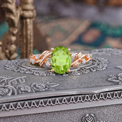 Boho 4 Prong Oval Peridot Wedding Ring