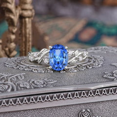 Boho 4 Prong Oval Sapphire Wedding Ring