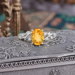 Boho 4 Prong Oval Citrine Wedding Ring