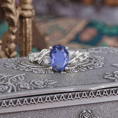 Boho 4 Prong Oval Tanzanite Wedding Ring
