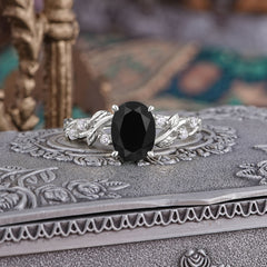 Boho 4 Prong Oval Black Onyx Wedding Ring