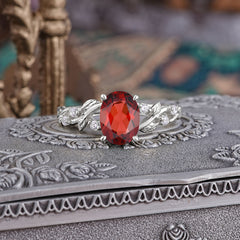 Boho 4 Prong Oval Garnet Wedding Ring