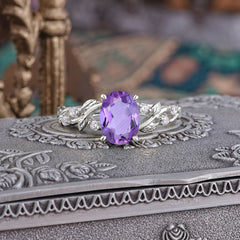 Boho 4 Prong Oval Amethyst Wedding Ring