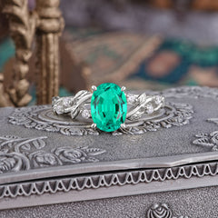 Boho 4 Prong Oval Emerald Wedding Ring
