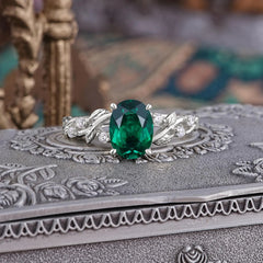 Boho 4 Prong Oval Emerald Wedding Ring