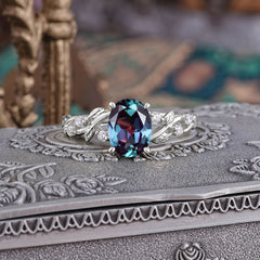 Boho 4 Prong Oval Alexandrite Wedding Ring
