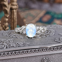 Boho 4 Prong Oval Moonstone Wedding Ring