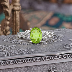 Boho 4 Prong Oval Peridot Wedding Ring