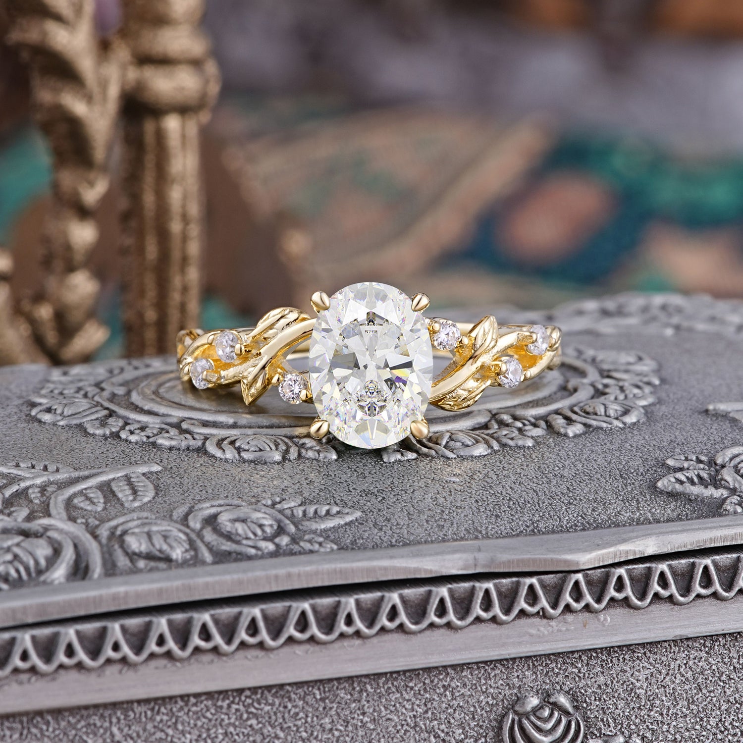 Boho 4 Prong Oval Moissanite Engagement Ring