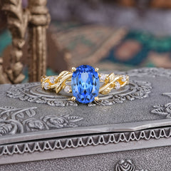 Boho 4 Prong Oval Sapphire Wedding Ring
