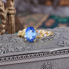 Boho 4 Prong Oval Sapphire Wedding Ring