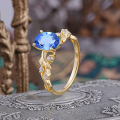 Boho 4 Prong Oval Sapphire Wedding Ring