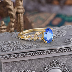 Boho 4 Prong Oval Sapphire Wedding Ring
