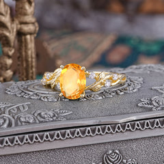 Boho 4 Prong Oval Citrine Wedding Ring