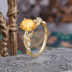 Boho 4 Prong Oval Citrine Wedding Ring