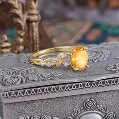 Boho 4 Prong Oval Citrine Wedding Ring