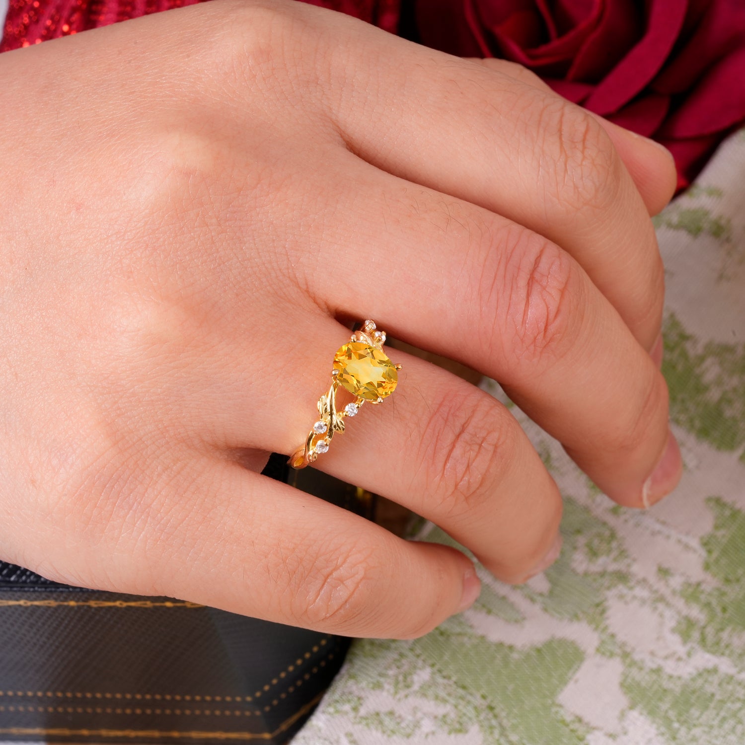 Boho 4 Prong Oval Citrine Engagement Ring