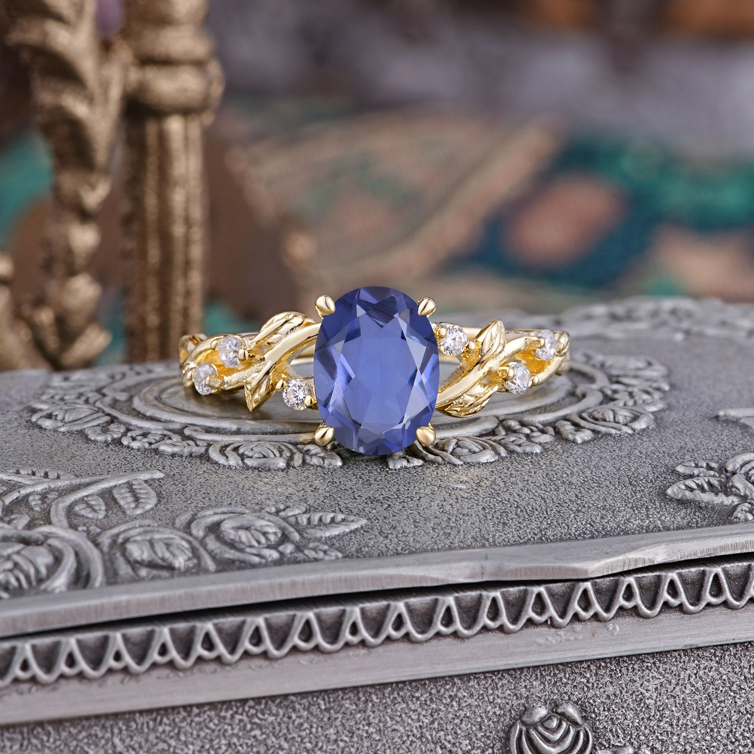Boho 4 Prong Oval Tanzanite Engagement Ring