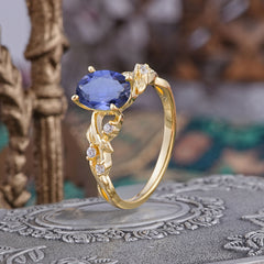 Boho 4 Prong Oval Tanzanite Wedding Ring
