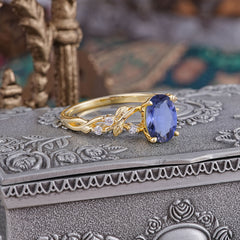 Boho 4 Prong Oval Tanzanite Wedding Ring
