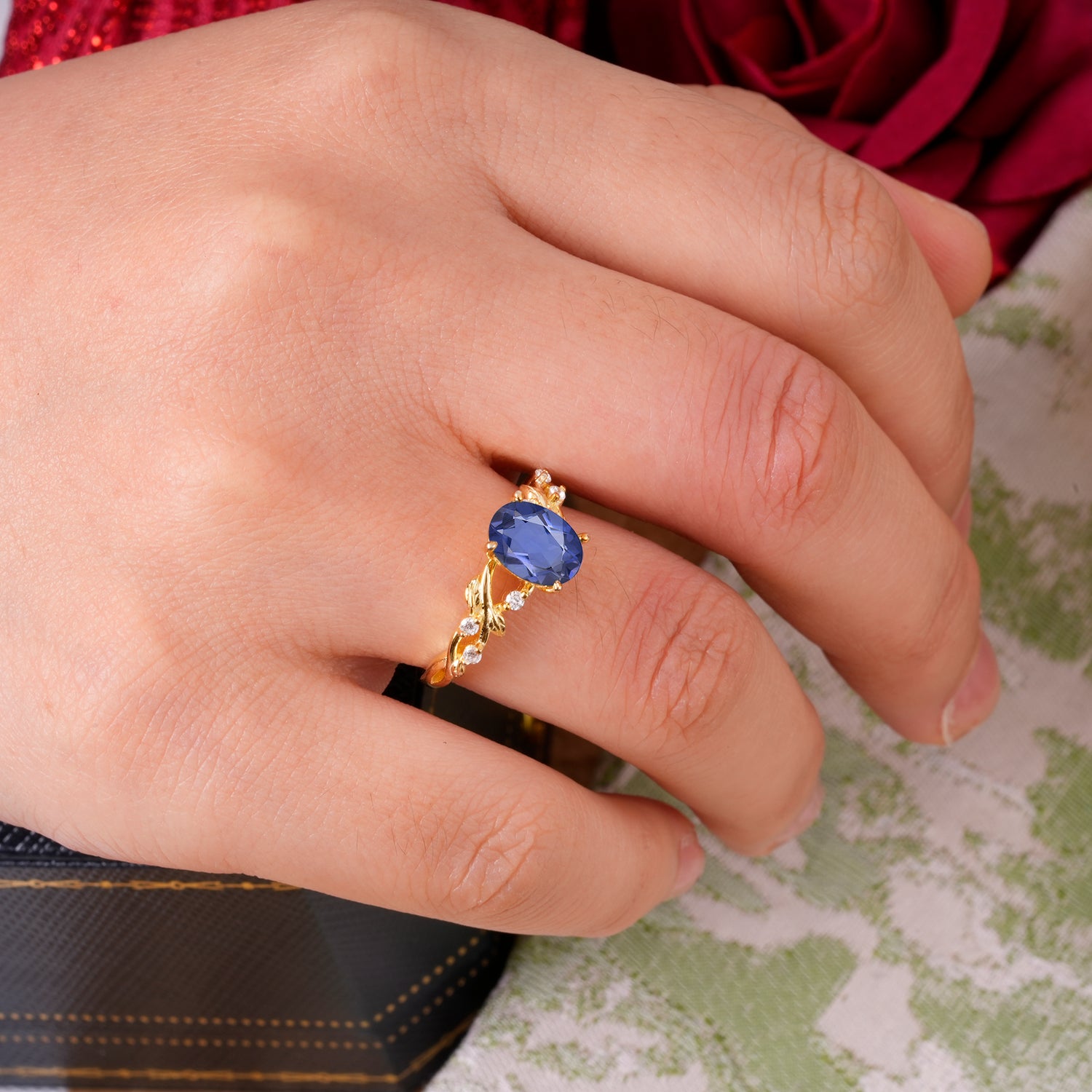 Boho 4 Prong Oval Tanzanite Engagement Ring