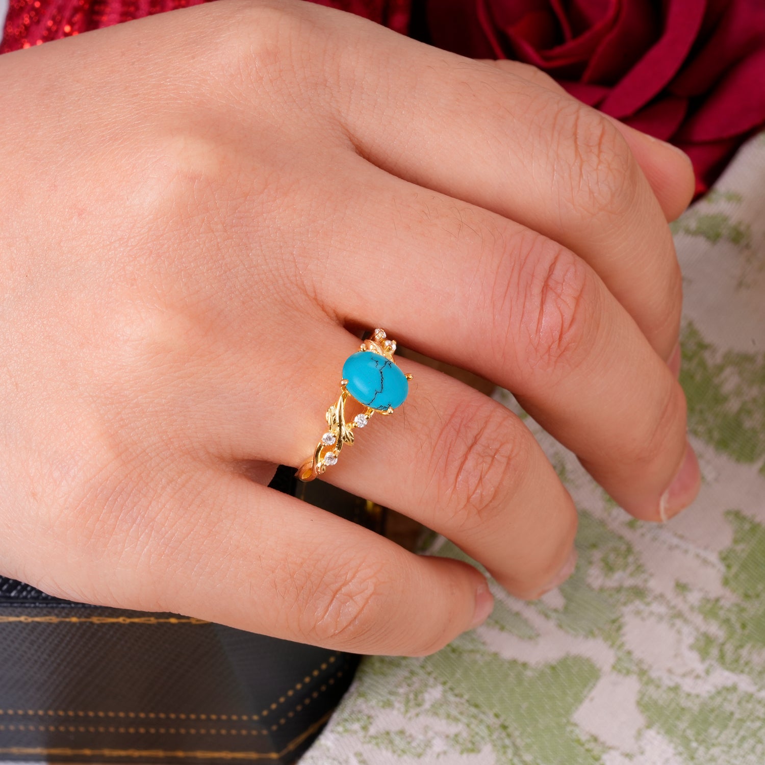 Boho 4 Prong Oval Turquoise Engagement Ring