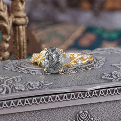 Boho 4 Prong Oval Black Rutilated Quartz Wedding Ring