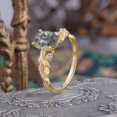 Boho 4 Prong Oval Black Rutilated Quartz Wedding Ring