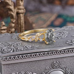 Boho 4 Prong Oval Black Rutilated Quartz Wedding Ring