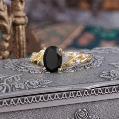Boho 4 Prong Oval Black Onyx Wedding Ring
