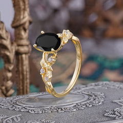 Boho 4 Prong Oval Black Onyx Wedding Ring