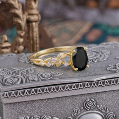 Boho 4 Prong Oval Black Onyx Wedding Ring