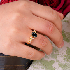 Boho 4 Prong Oval Black Onyx Wedding Ring