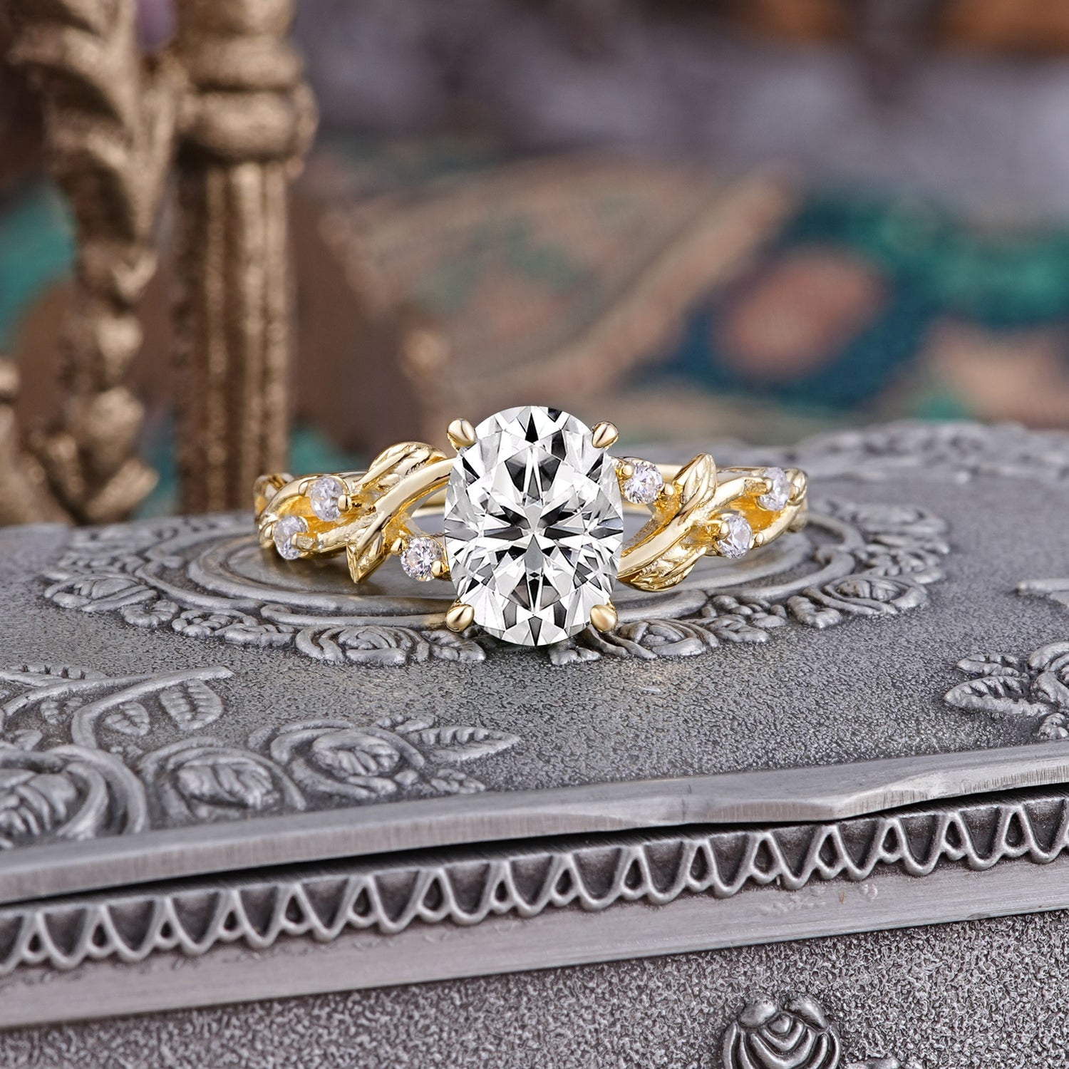 Boho 4 Prong Oval Lab Diamond Engagement Ring